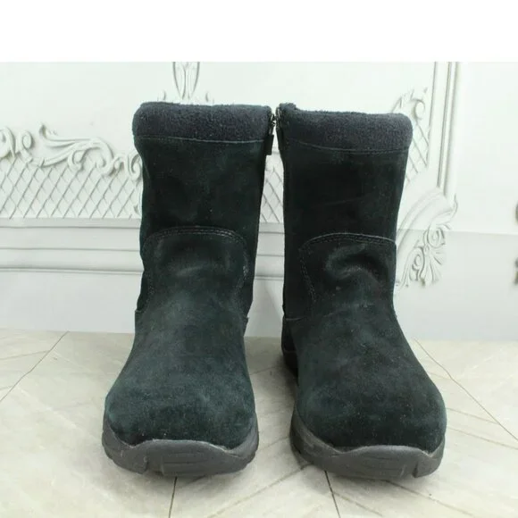 LL Bean Black Suede Pull On Side Zip Insulated Mid Calf Winter Boots Size 7 M - Picture 3 of 9